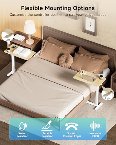 BIZUM Adjustable Bedside Table with Swivel Hidden Wheels Pneumatic Rolling Desk Mobile Standing Desk with Cup Holder for Hospital Home(27.6"x15.8" Maple) BIZUM