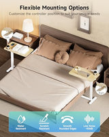 BIZUM Adjustable Bedside Table with Swivel Hidden Wheels Pneumatic Rolling Desk Mobile Standing Desk with Cup Holder for Hospital Home(27.6"x15.8" Maple) BIZUM