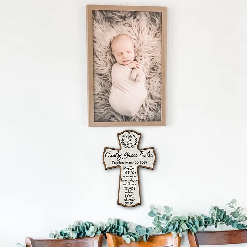 Personalized Baptism Cross wood sign, Baby baptism cross wooden sign, Baptism gifts for kids wood sign, Christening gift for godson girls, Cross for kids room, First holy communion decoration - WoodArtSupply