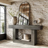 LITTLE TREE 63 Inches Long Console Table, 2-Tier Farmhouse Sofa Table Behind Couch, Large Narrow Entryway Table for Living Room, Wooden Hallway Foyer Table with Heavy Duty Base, Grey LITTLE TREE