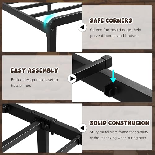 Einhomn Twin Bed Frame with Ergonomic Wooden Storage Headboard, LED Bed Frame with Charging Station, 12" UnderBed Storage, Heavy-Duty Metal Base, No Box Spring Needed, Easy Assembly, Black Einhomn