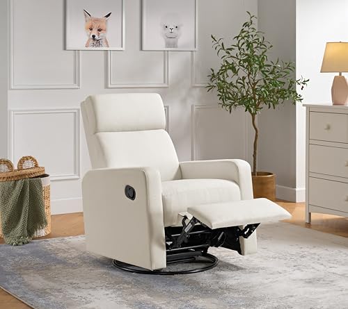 Oxford Baby Layton Manual Upholstered Glider Recliner Rocking Chair 360° Swivel for Nursery and Living Room – Cream