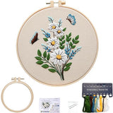 FONNUY Embroidery Kit for Beginners，Plants Flowers Pre-Stamped Pattern Kits for Adults with Hoop, Easy to Follow Needlework (Butterfly Flower)