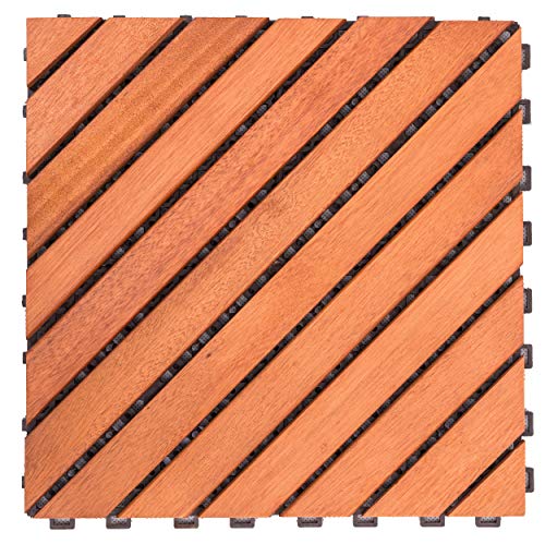 VIFAH V182 Interlocking FSC Eucalyptus Deck Tile 12-Slat Diagonal Design - WoodArtSupply