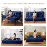 YOSHOOT 8 Inches Futon Mattress Full Size, Thick Futons Sofa Couch Bed, Chenille Fabric Floor Mattress for Adults, Shredded Foam Filling, Medium Firm(Frame Not Included), Blue, 54"x75" YOSHOOT