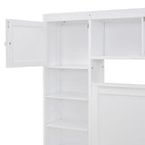 Full Storage Bed with Bookcase Headboard, Full Size Platform Bed with Trundle and 2 Storage Drawers, Solid Wood Full Size Bed Frame with Cabinet and Bookshelf, No Box Spring Needed - White Harper & Bright Designs