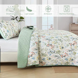 Anibedding Floral Quilt Set Queen Size,3 Pieces Flower Parrten Bedspread Coverlet,Garden Style Soft Lightweight Micorfiber Bedding Set with 2 Pillowcases for All Seaaon.(96"×90",Green) Anibedding