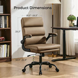 Office Chair Adjustable Desk Chair Mid Back Executive Comfortable Bonded Leather Ergonomic Back Support Home Computer Chairs with Padded Flip-up Armrest Swivel Wheels (Tan) amseatec