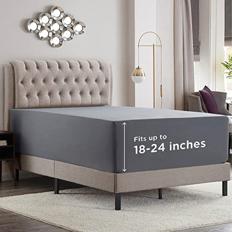 Empyrean Charcoal Grey Extra Deep Pocket Fitted Sheet Full Size, Hotel Luxury Deep Pocket Full Size Fitted Sheet Only Easily Fits 18 to 24 Inch Mattress, Soft, Wrinkle-Free with Corner Straps Empyrean Bedding