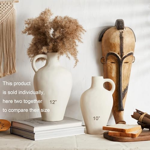 White Ceramic Vase BlossoME 12”H Large Pottery for Flowers Pampas Grass,Boho Modern Rustic Farmhouse Decoration for Livingroom Bedroom Kitchen Entryway Console Table Countertop Shelves blossome better addition to better life