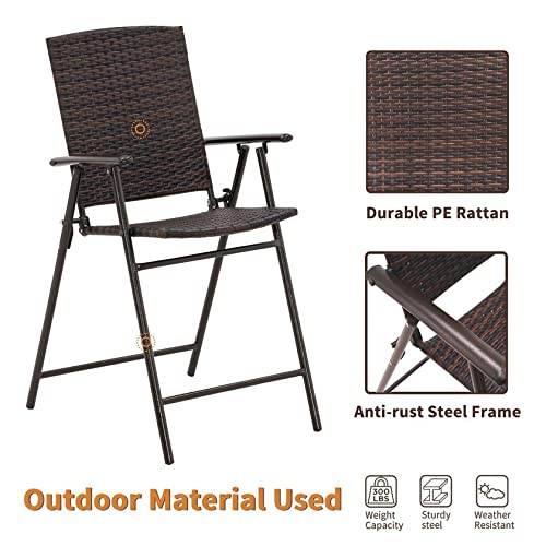 MCombo Patio Dining Set 5 Pieces, Black Outdoor Dining Table and Folding Chairs, Metal Frame Patio Wicker Furniture Set with Square Glass Table Top, for Lawn, Deck, Garden MCombo