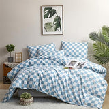 KAREVER Blue White Grid Comforter Set Full Blue Plaid Bedding Set Girls Blue White Checkered Bed Blanket Set Kids Durable Breathable Bedding Comforter Set KAREVER