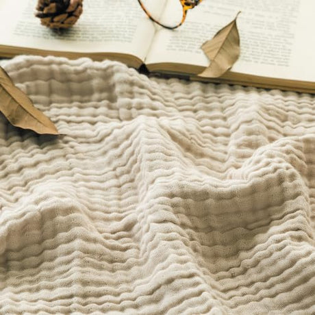 EMME Cotton Bed Blanket Twin Size Soft Muslin Boho Bedding Lightweight Breathable Light Tan Twin Blanket All Season Gauze EMME