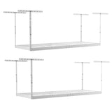 MonsterRax Overhead Garage Storage Racks 3x8’ (2-Pack) Ceiling Mounted Shelving, Adjustable Hanging Organizer, Heavy Duty Steel, Holds 500 Pounds, Color: White, Adjustable from 24"-45" off the Ceiling MonsterRAX Storage Solutions