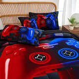 PERFEMET 6 Pieces Gaming Bedding Sets Full Size Red and Blue Gamer Comforter Set for Boys Girls Soft Fluffy 3D Cool Video Game Kids Bed in A Bag for All Seasons(Red Blue, Full) PERFEMET