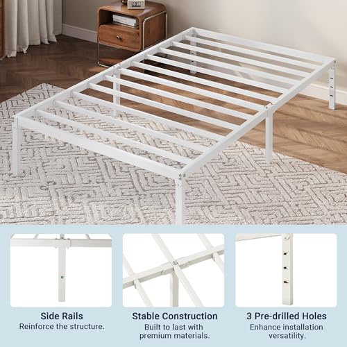 Allewie Twin Bed Frame, 12 Inch Metal Platform Beds with Storage Space, No Box Spring Required and Easy Assembly, White Allewie