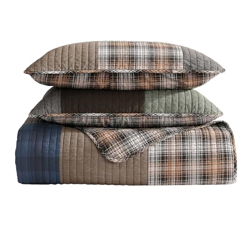 Eddie Bauer - Full/Queen Quilt Set, Premium Cotton Reversible Bedding with Matching Shams, Patchwork Luxurious Bedding Set (Classic Patchwork Green, Full/Queen) Eddie Bauer