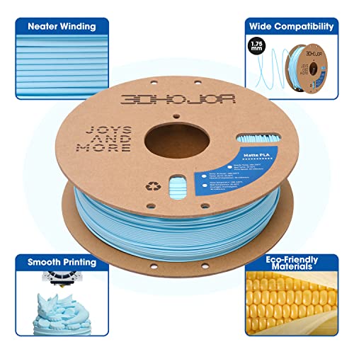 Matte PLA Filament 1.75mm Light Blue, PLA 3D Printer Filament, 1kg Spool (2.2lbs) PLA Filament, Fit Most FDM 3D Printer 3DHoJor