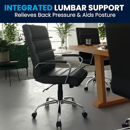 Flash Furniture Whitney Mid-Back Swivel LeatherSoft Desk Chair with Padded Seat and Armrests, Adjustable Height Padded Office Chair, Black Flash Furniture
