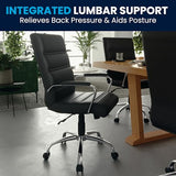 Flash Furniture Whitney Mid-Back Swivel LeatherSoft Desk Chair with Padded Seat and Armrests, Adjustable Height Padded Office Chair, Black Flash Furniture