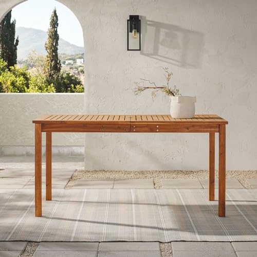 Walker Edison Dominica Contemporary Slatted Outdoor Dining Table, 34 Inch, Brown Walker Edison