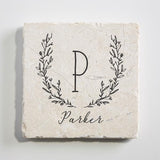 Personalization Universe Farmhouse Floral Personalized Tumbled Stone Coaster Set - Custom with Name & Initial, Set of 4 Marble Stone Coasters, Wedding Gifts, Housewarming Gift Ideas, Bar Table Décor Personalization Universe