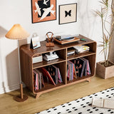 Record Player Stand with Vinyl Storage Cabinet with Charging Station & USB Ports, Turntable Stand Table Holds Up to 350 Albums, Curved Vinyl Record Cabinet for Living Room (Walnut, 42.5-inch) Boweniog