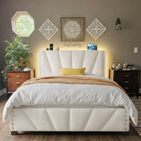 EnHomee Full Size Bed Frame, Velvet Bed Frame with Headboard and Led Light, Platform Bed Frame for Bedroom Apartment, Dorm, Noise-Free, Easy Assembly, Beige EnHomee