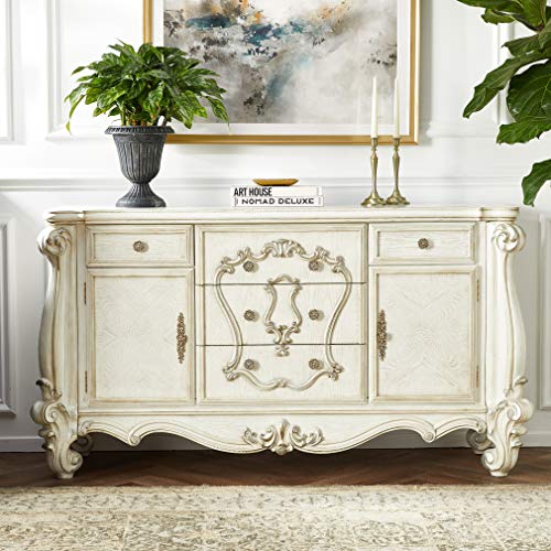 Acme Versailles Wooden 5 Drawer Dresser in Bone and White - WoodArtSupply