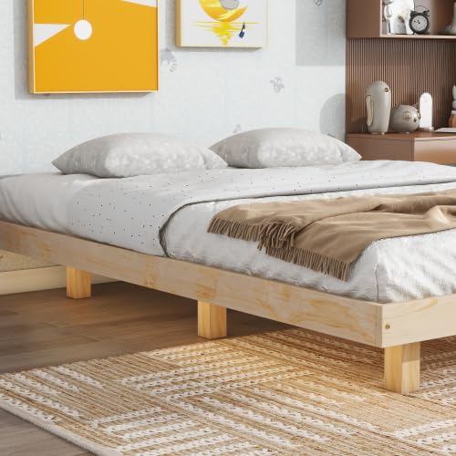 Modern Full Size Floating Bed Frame with LED Lights by anwickjeff - Low Profile Platform Design - WoodArtSupply