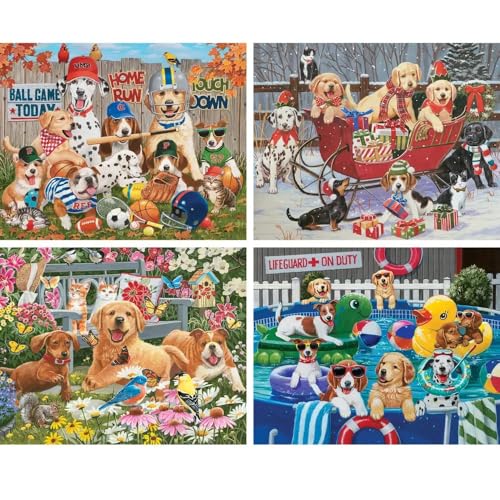 Bits and Pieces – 4-in-1 Multi-Pack 1000 Piece Jigsaw Puzzles for Adults – 'Dog Days Jubillee' Jigsaw Puzzle Set Bundle by William Vanderdasson Bits and Pieces
