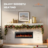 Sweetcrispy 60” Electric Fireplace Insert, 1500W Wall Mounted & Recessed Fireplace, Freestanding Fireplace Heater with Remote & Touch Panel Control, Adjustable Flame Effect, 12H Timer for Indoor use Sweetcrispy