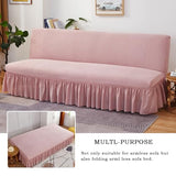 Daunkang Futon Cover Slipcover Removable Armless Sofa Bed Slipcovers Full Size with Skirt Ruffled Knitted Futon Sofa Cover Furniture Bed Protector with Elastic Bottom M Pink Daunkang
