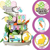 Jetec Tray Decor, 12pcs Bunny Easter Tiered Signs, Wood Gnome Truck Flower Farmhouse Kitchen Decorations, Green, Yellow, Tray not Included Jetec