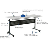 Lorell Shift 2.0 Flip & Nesting Mobile Table, 60" x 24" x 29.5", Black Steel Frame, Gray Laminated Top Lorell