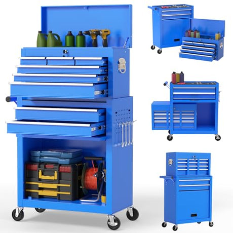 On Shine 8 Drawer Rolling Tool Chest, Large Capacity Rolling Tool Box with Wheels, Locking Mechanical Tool Chest, Portable Tool Box with Sliding Drawers,Metal Tool Box for Garage Workshop (Blue) On Shine