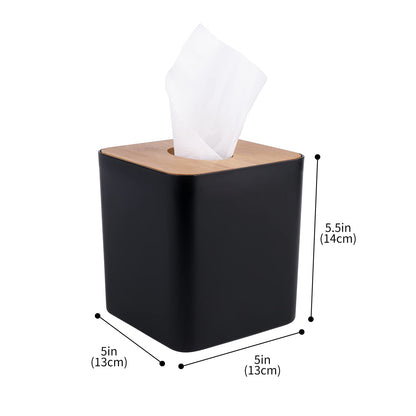 Tissue Box Cover,Tissue Holders,Tissue Box Holder for Bathrooms,Bamboo Cover Plate,Home and Office,5 * 5 * 5.4in (Black)