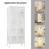 VCGGAIP 5-Tier LED Illuminated Glass Display Cabinet with Dual Tempered Doors - Adjustable Shelves & Leveling Feet for Home/Office- Collectibles Showcase (White, 13.78" D x 27.56" W x 66.93" H) VCGGAIP