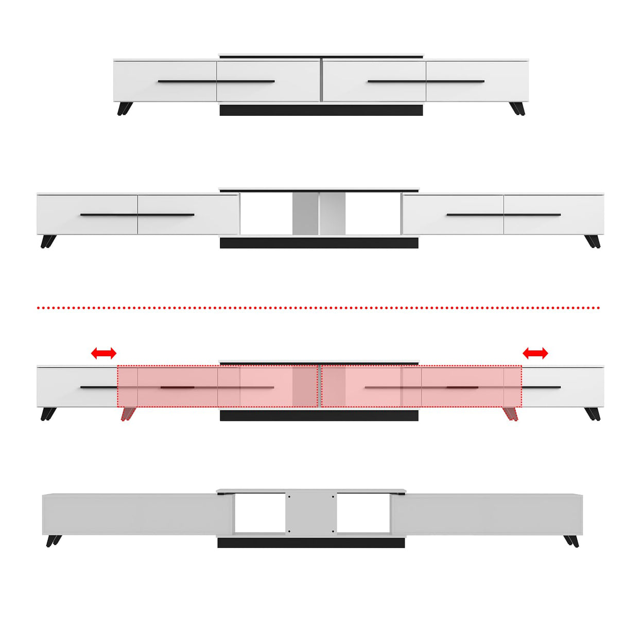 Homsee Extendable TV Stand for TVs up to 75", Modern TV Cabinet & Entertainment Center with Shelves & Drawers, Media Console Table for Living Room, Bedroom, White (95" L x 15.7" D x 13.18" H) Homsee