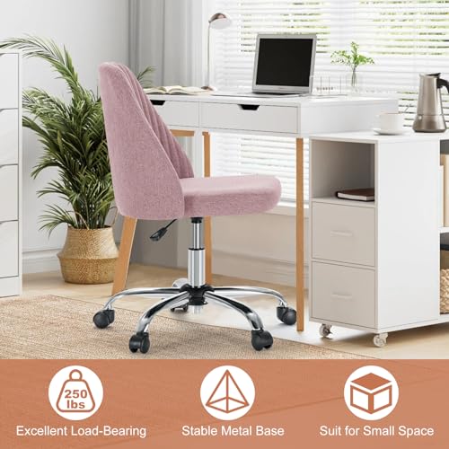DUMOS Office Chair, Comfy Desk Chair Rolling Vanity Swivel Task Chairs with Wheels, Wide Seating Armless Height Adjustable Computer Chairs for Home,Bedroom,Student,Adults, Blush DUMOS