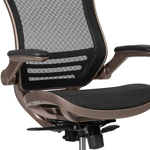 Flash Furniture Waylon Mid-Back Swivel Office Chair with Adjustable Foot Ring and Seat Height, Ergonomic Mesh Chair with Armrests, Black/Gold - WoodArtSupply