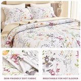 Sanracie 100% Cotton Quilt King Bedding Set(110"x98")-Floral Quilted Bedspreads Set,3pcs Yellow Wild Flower Botanical Printed Pattern Quilt Bedding Coverlet Summer Soft Lightweight Aesthetic Bedding Sanracie