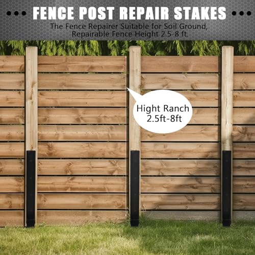 Fence Repair Stakes,Fence Post Repair Kit - Heavy Duty Steel Fence Post Repair Stake for Sloping or Damaged Wooden Fences (2-Pack/Black)