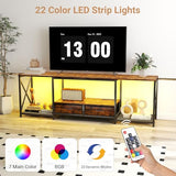 Zevemomo 66.5" LED TV Stand, TV Stands for 55/60/75 Inch TV, Console Tables with LED Strip Lights, Entertainment Center with 4 AC Outlets & 2 USB Ports, Open Storage Shelves for Living Room-Brown Zevemomo