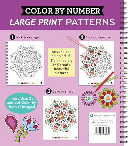 Brain Games - Color by Number - Large Print: Patterns (Stress Free Coloring Book) WoodArtSupply