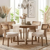 HNY Mid Century Modern Rattan Dining Chairs Set of 6, Farmhouse Linen Upholstered Accent Chair Curved Backrest Kitchen Chairs, with Hardwood Frame, Beige HNY