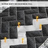 Flysheep Dark Grey Boho Quilt Set Full Queen Size, 3 Pcs White Striped on Gray Reversible Bedspread, Brushed Microfiber Coverlet for All Season, 1 Quilt + 2 Pillow Shams Flysheep