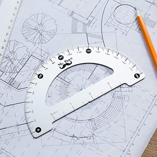 Mr. Pen– Metal Geometry Set, 4Pack, Metal Protractor, Aluminum Ruler, Metal Set Square, Triangle Ruler, Drafting Triangles, Triangle Ruler, Protractor Metal, Drafting Set, Geometry Kit, Drafting Ruler Mr. Pen