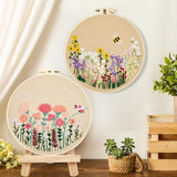 Flowers Embroidery Kits for Beginners Adults, Floral Hand Embroidery Set Needlepoint Kits, Stamped Cross Stitch Kits for Beginners Adults, 2 Embroidery Hoops, Fabric, Thread (Attached Video Tutorial)