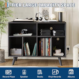 IDEALHOUSE Record Player Stand with Vinyl Storage, 39.5in Large Vinyl Record Holder Player Cabinet Wood Turntable Stand Up to 350 Albums with Charging Station for Living Room, Black IDEALHOUSE